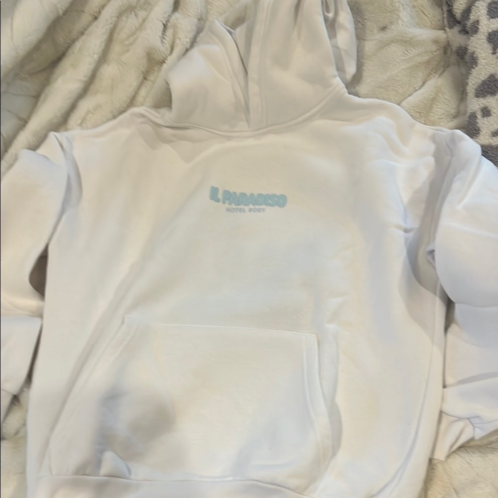 White Hoodie with Blue Logo